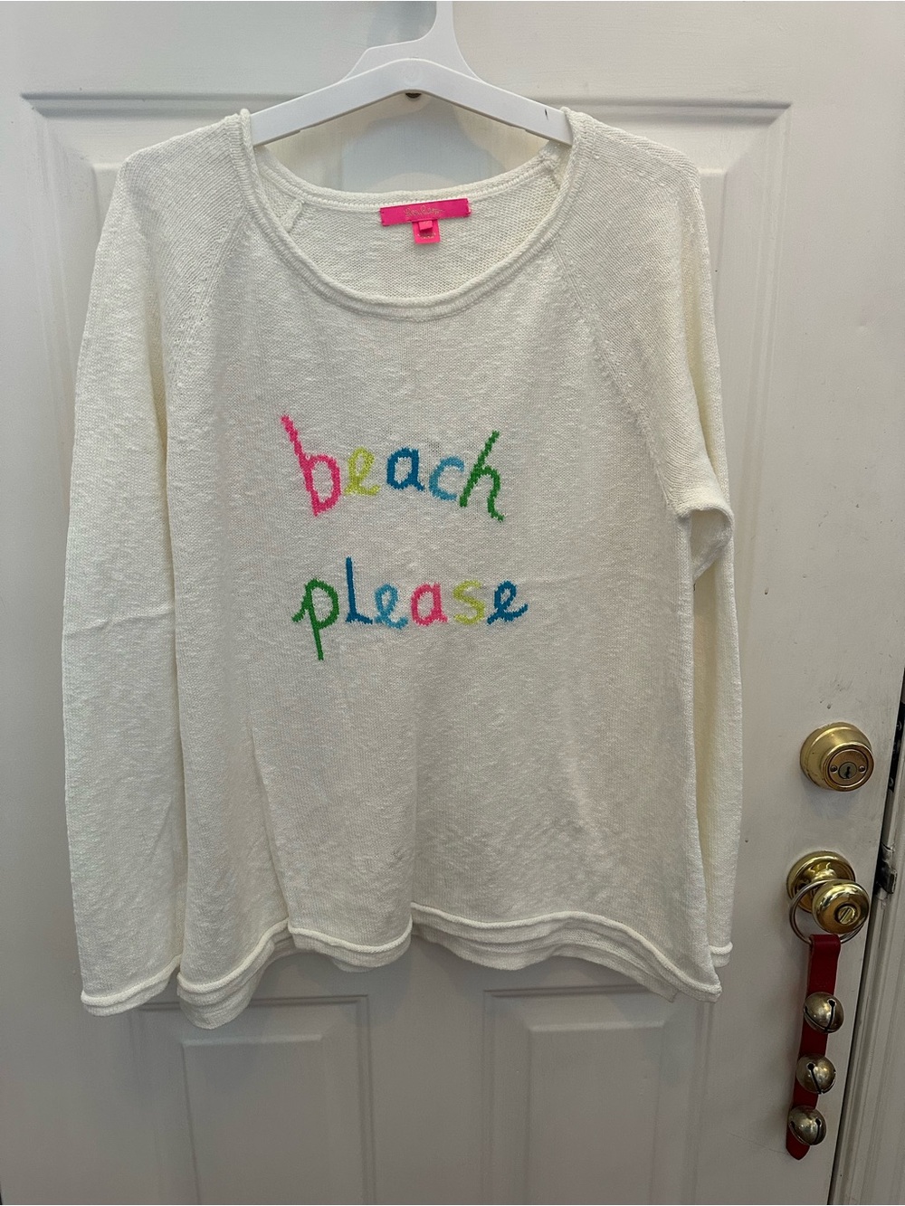 Lilly Pulitzer White 'Beach Please' Multicolor Lettering Pullover